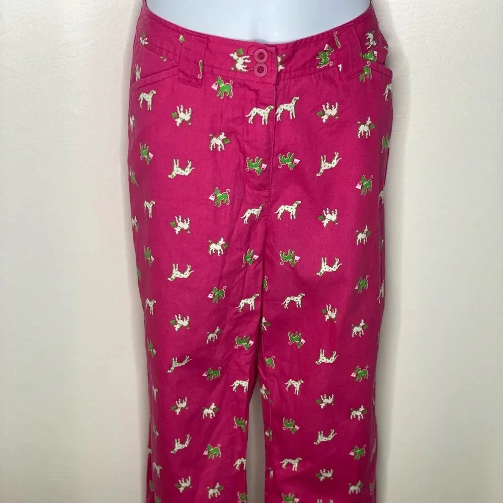 Talbots kids girls pink dog print chino pants Sz 16